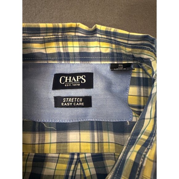 Chaps Mens Yellow & Blue Plaid Button-Down Shirt XXL Stretch Easy Care - Picture 3 of 6